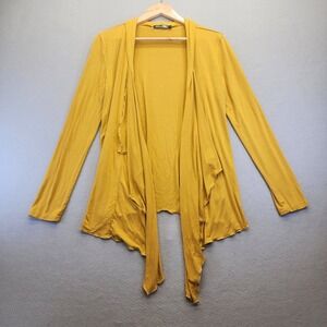 Urban Coco Mustard Yellow Draped Open Front Cardigan Waterfall Wrap Sweater Med